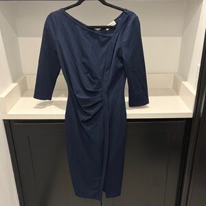 Aisize Navy Blue Ruched 3/4 Sleeve Dress. Size S